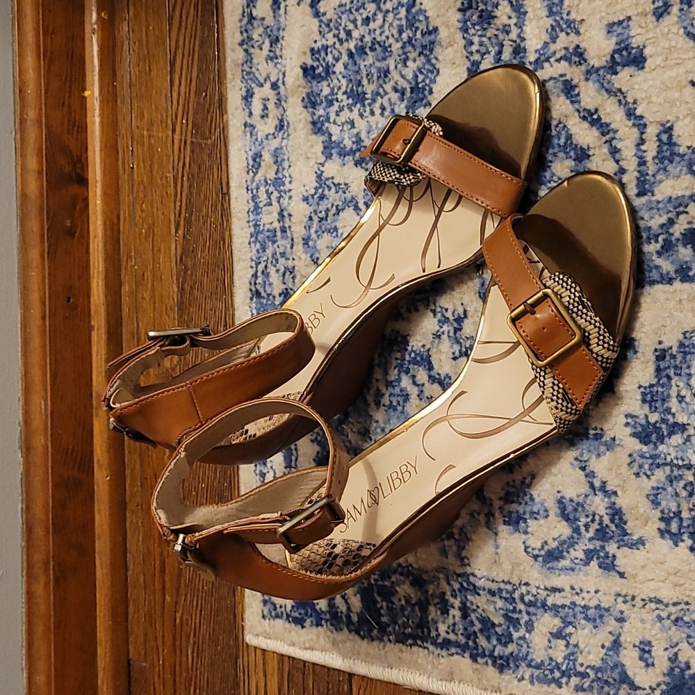 Sam & Libby sz 9 new without tags brown black cream sandals with gold